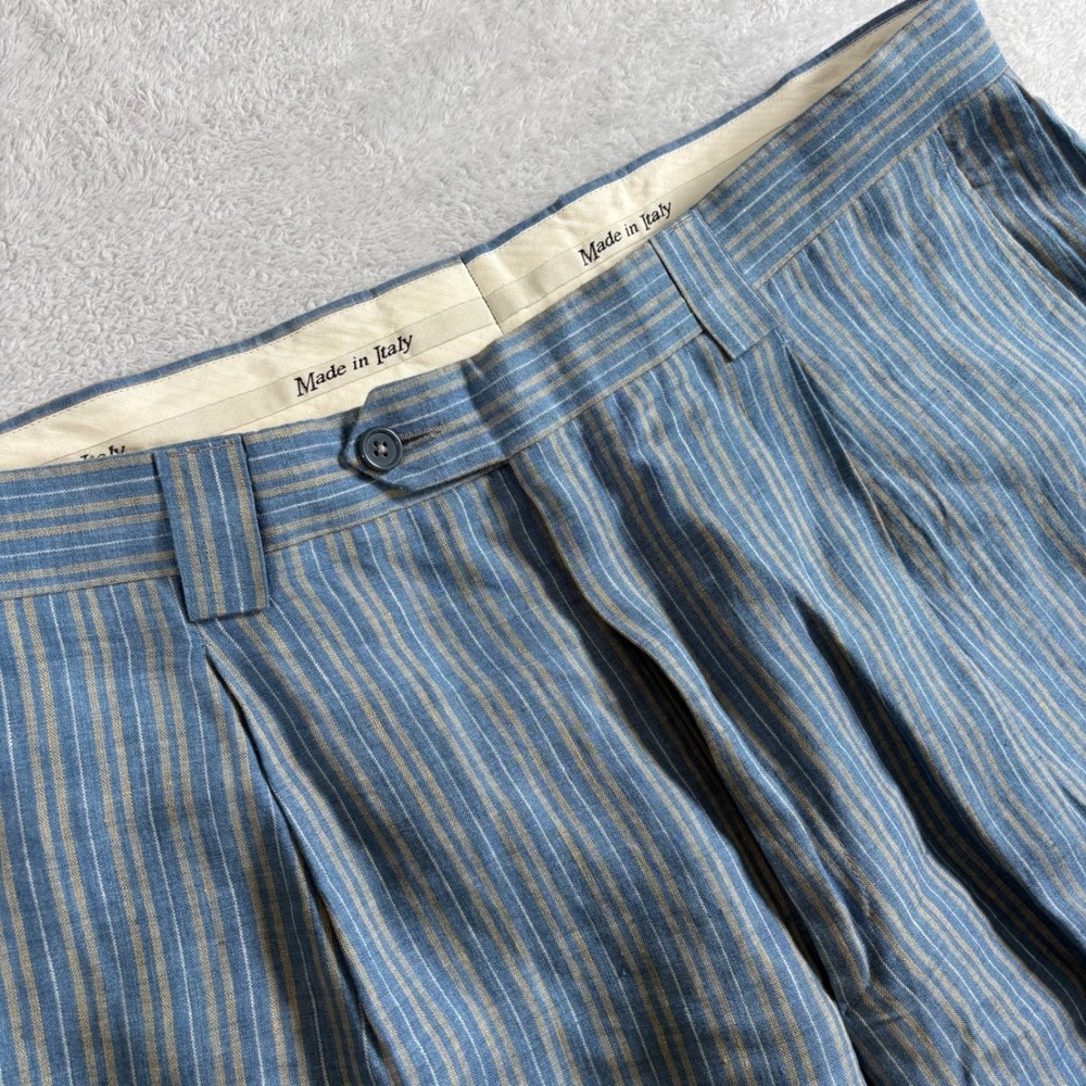 Giorgio Valentini Mens 38W Striped Wool‎ Dress Pants Blue Tan Made in Italy